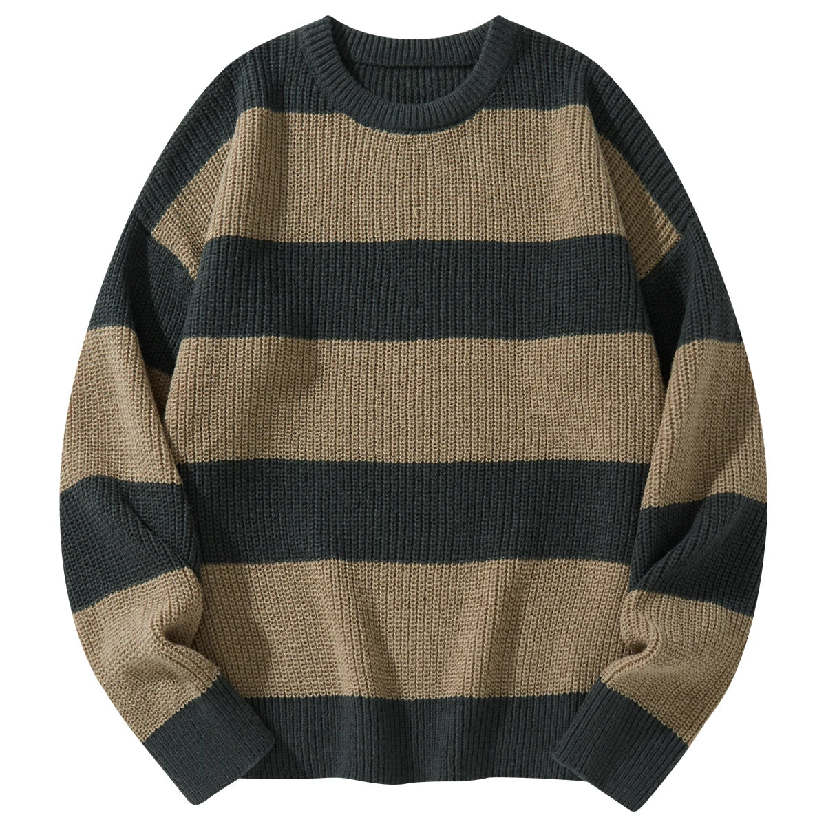 Nuevo Suéter de fondo suelto, jersey informal versátil a rayas, suéter de cuello redondo para hombre