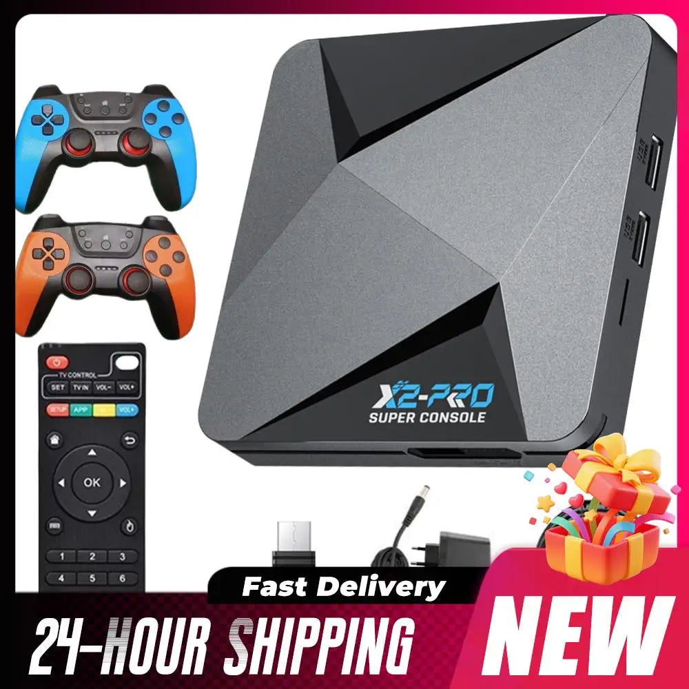 (UE) nueva consola de juegos Retro X2 PRO 64/128/256GB 4K TV Box integrada más de 65000 juegos con 2 Gamepads controladores inalámbricos Arcade