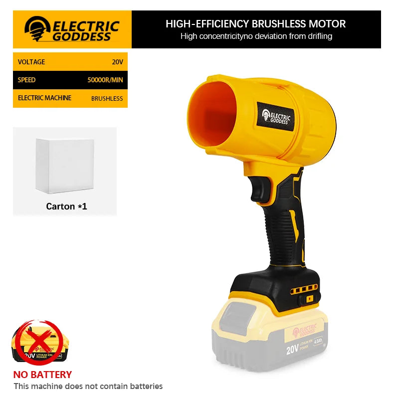 Soplador de aire eléctrico inalámbrico sin escobillas de diosa eléctrica, ventilador Turbo Jet, herramienta de soplado de polvo de mano para Dewalt, Pin de batería de 20V