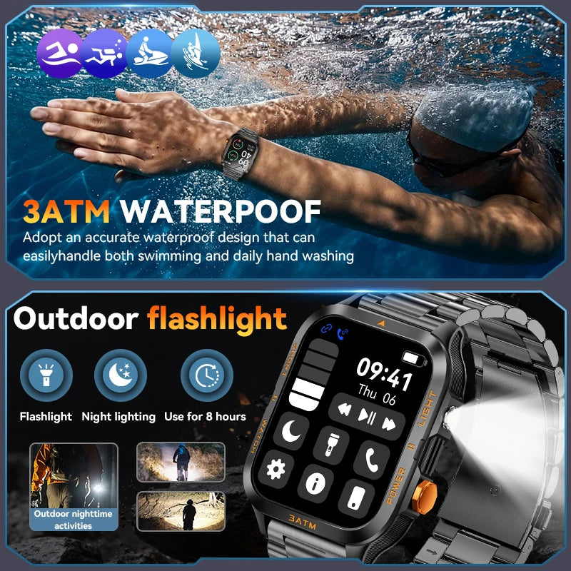LIGE Reloj Inteligente Militar 880mAh Linterna