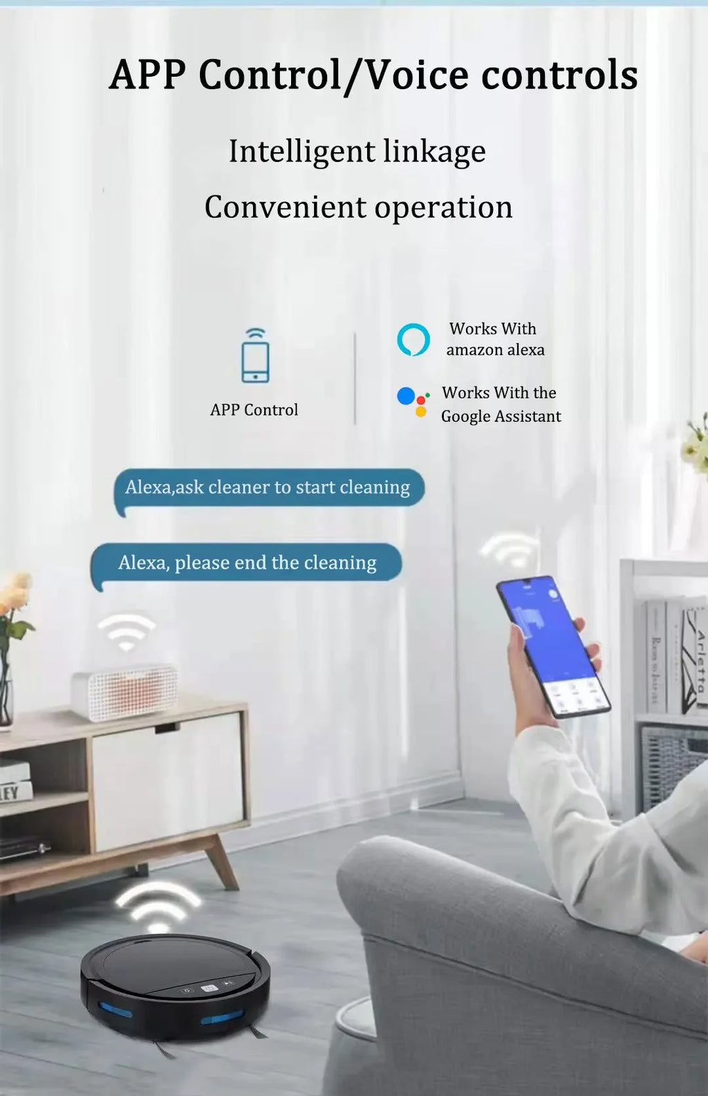 Robot Aspirador Inteligente con Control Remoto, Recarga Automática, Limpieza de Suelos