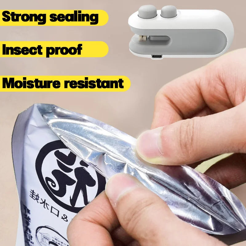 Mini sellador de bolsas de plástico de mano con batería integrada, máquina selladora de calor portátil para bolsas de alimentos, máquina de apertura, utensilios de cocina