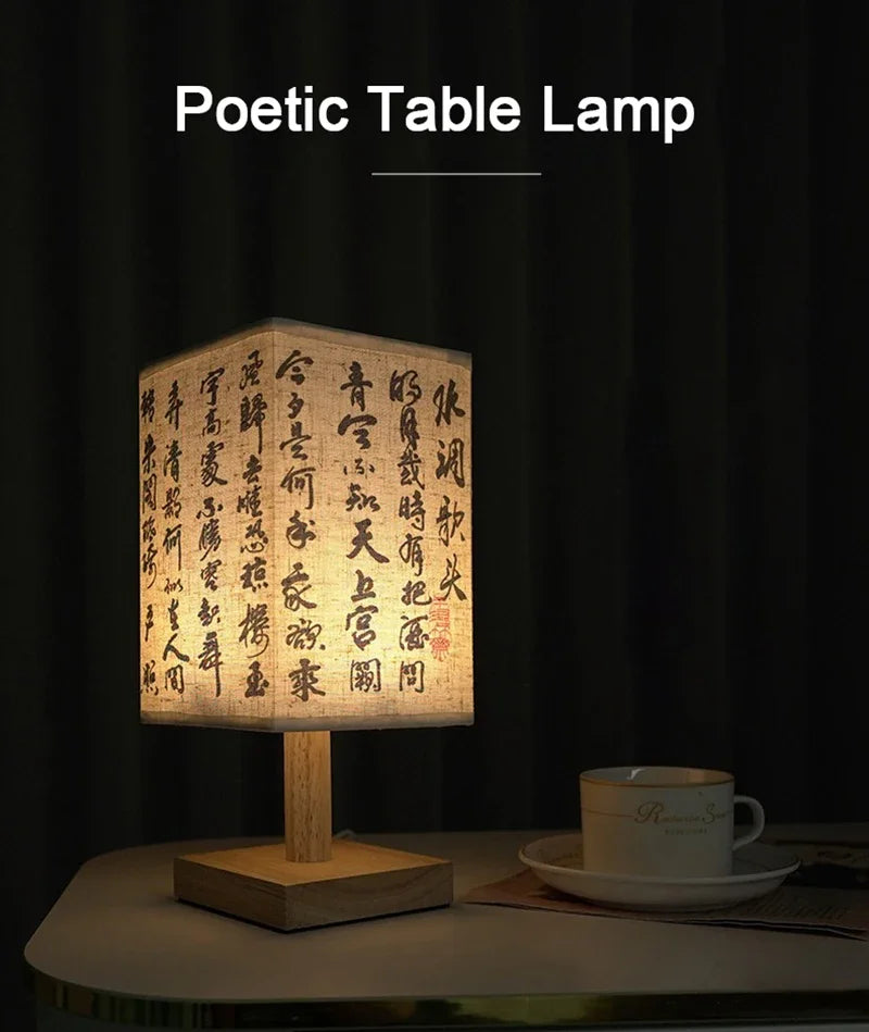 Lámparas de mesa de decoración LED, enchufe regulable Simple, luz nocturna, pantalla de tela, luces cuadradas para dormitorio, mesita de noche de estilo chino