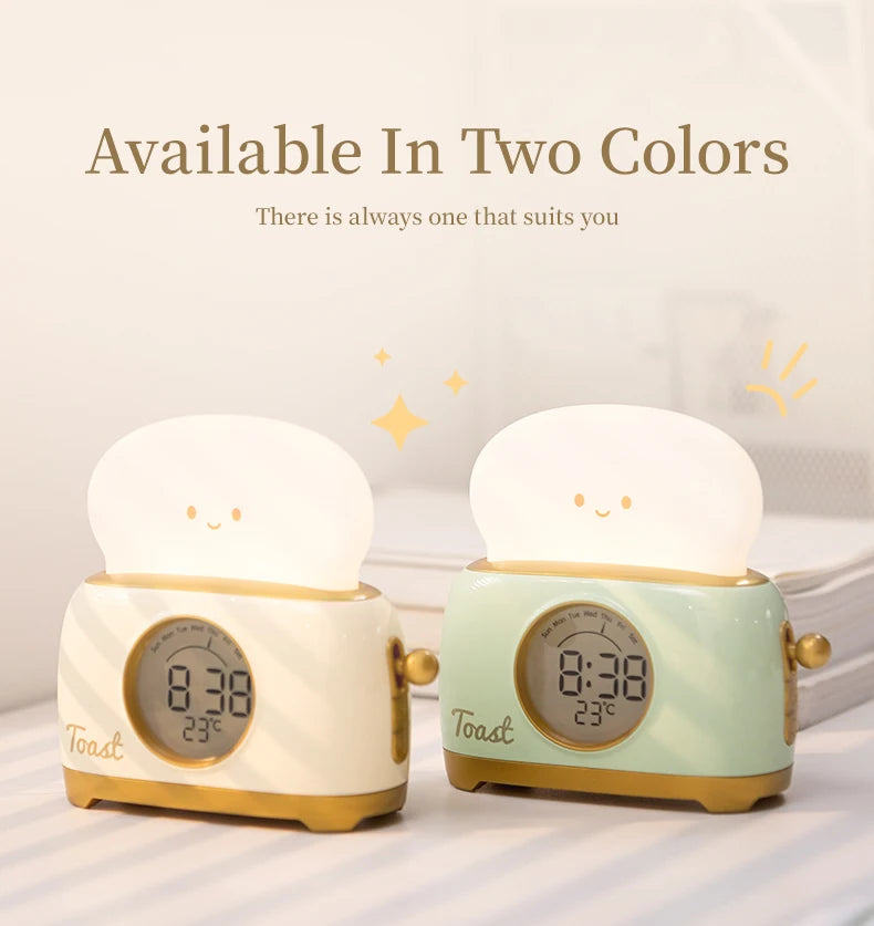 Reloj despertador con luz nocturna para tostadora, reloj despertador para niños, reloj luminoso para mesita de noche, lámpara de noche para dormitorio, decoración, regalo para niños