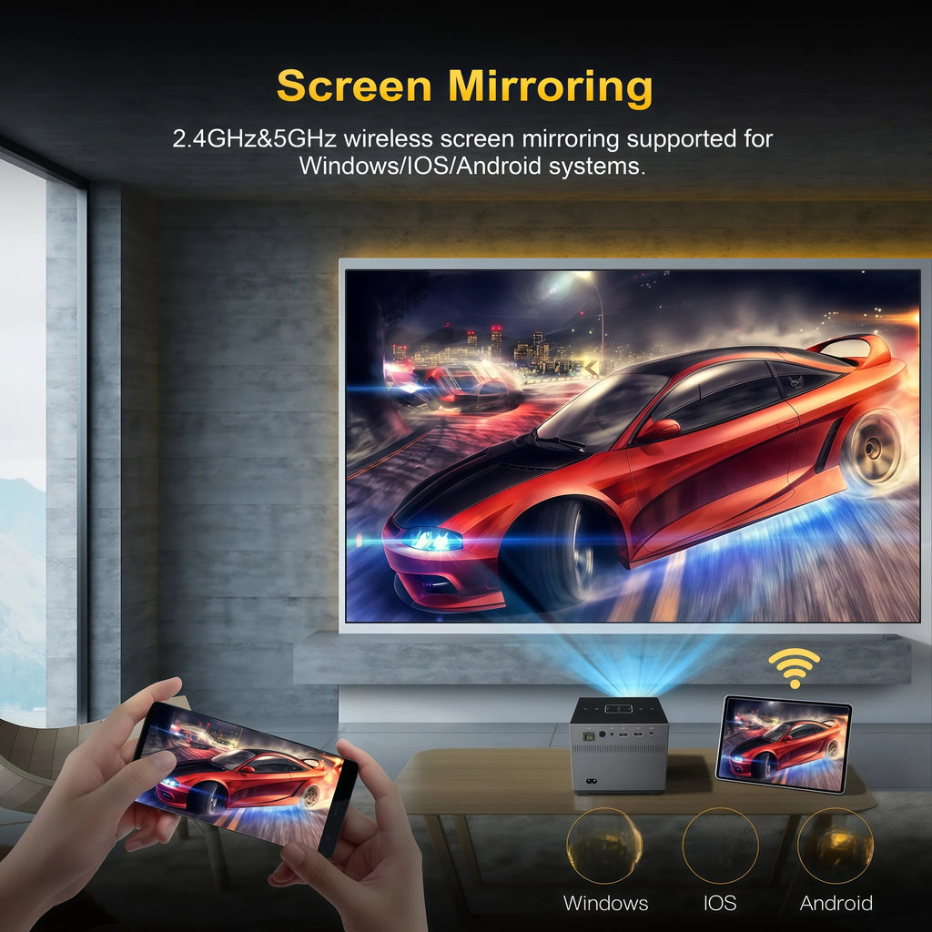 Mini Proyector Xnano X3 Android 9.0 Decodificación 8K Enfoque Eléctrico ±50 °   Sistema de Cine en Casa Portátil Keystone con Luz ARGB, Audio Dolby, WiFi y Bluetooth