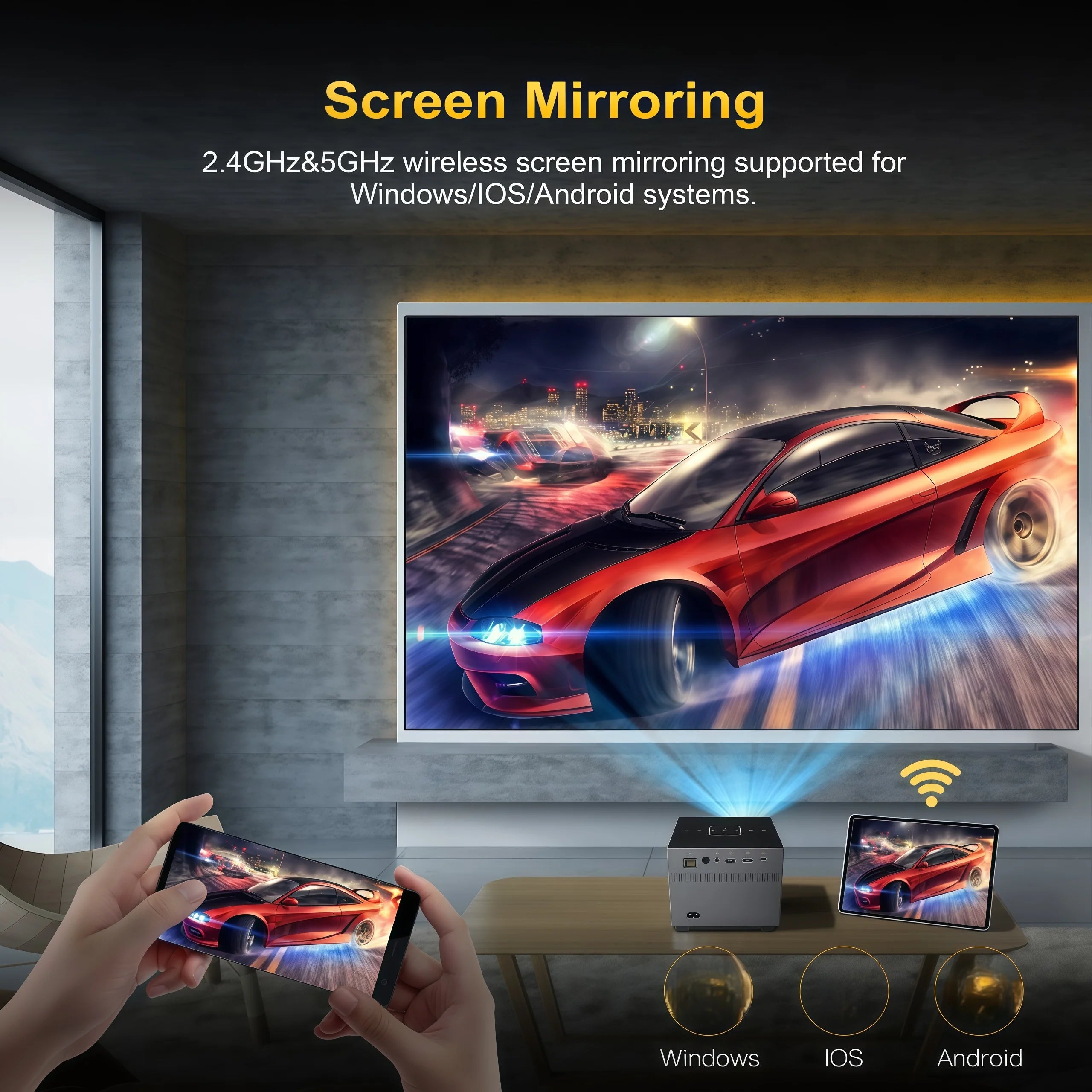 Mini Proyector Xnano X3 Android 9.0 Decodificación 8K Enfoque Eléctrico ±50 °   Sistema de Cine en Casa Portátil Keystone con Luz ARGB, Audio Dolby, WiFi y Bluetooth
