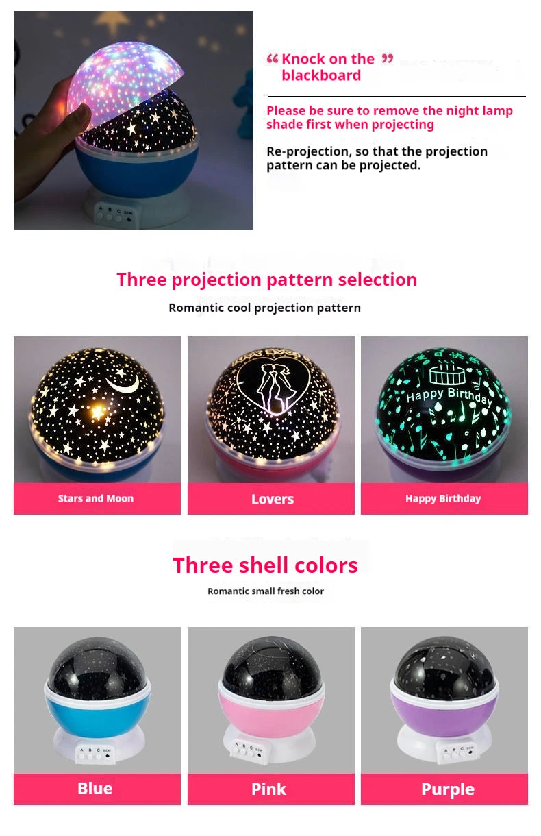 Proyector de lámpara de noche, proyector de luz nocturna de cielo estrellado, decoración de lámpara de bebé, proyector giratorio de Luna y galaxia para guardería, luz de mesa
