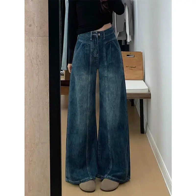 Pantalones Vaqueros de Pierna Ancha y Cintura Alta para Mujer