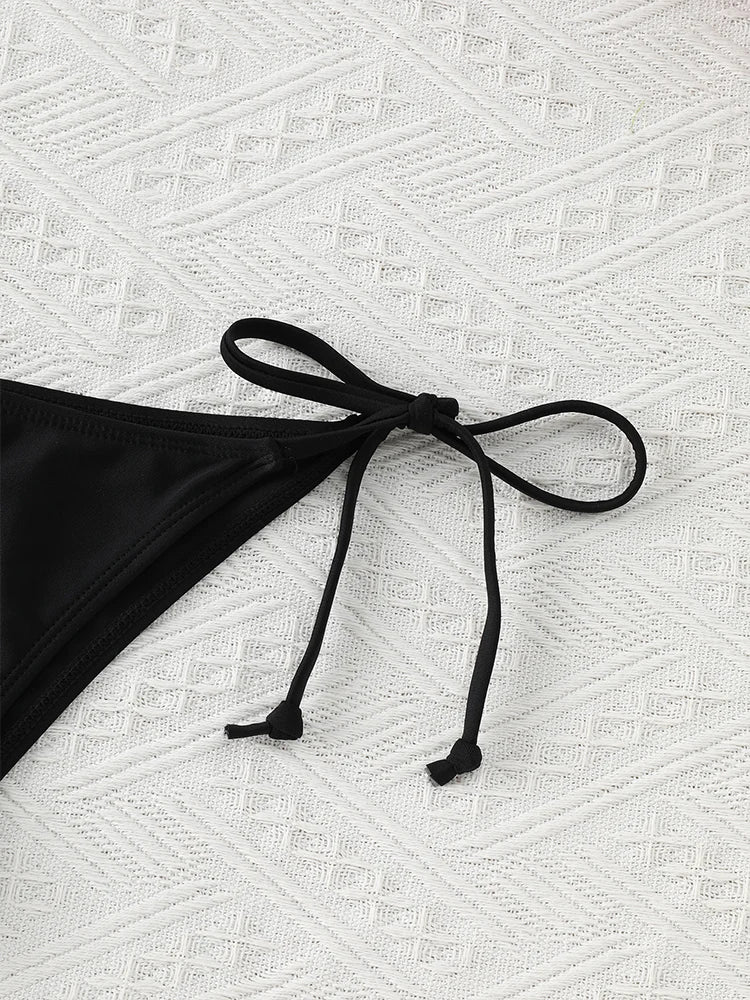 2024 traje de baño Sexy de moda para mujer, conjunto de Bikinis, traje de baño triangular, ropa de playa con cordón, trajes de baño de una pieza, bikini brasileño