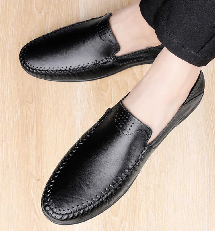 CLOHOO Zapatos casuales de negocios para hombres Costuras de cuero Cómodo Fondo de goma transpirable Segunda capa de piel de vaca
