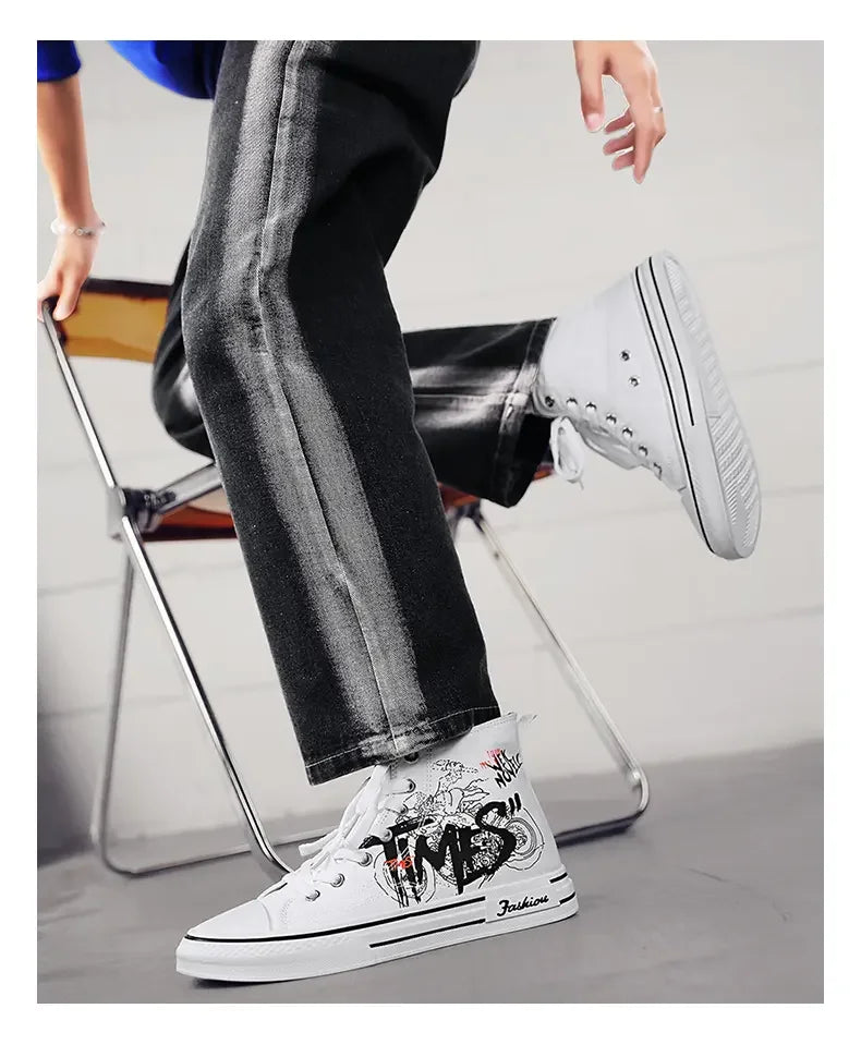 Zapatos de hombre, zapatos de lona vulcanizados, zapatillas altas, zapatos de plataforma informales transpirables, zapatillas deportivas para hombre, Tenis masculinos, zapatillas gruesas