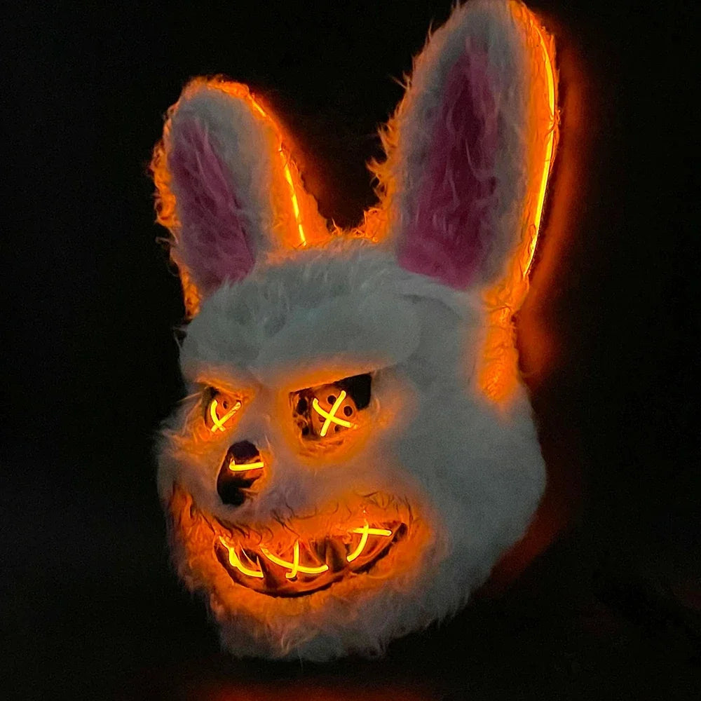 Máscara luminosa de animales con luz LED, disfraz de Halloween, fiesta de carnaval, maquillaje, máscara facial, accesorios para sombreros de piel de felpa de animales aterradores