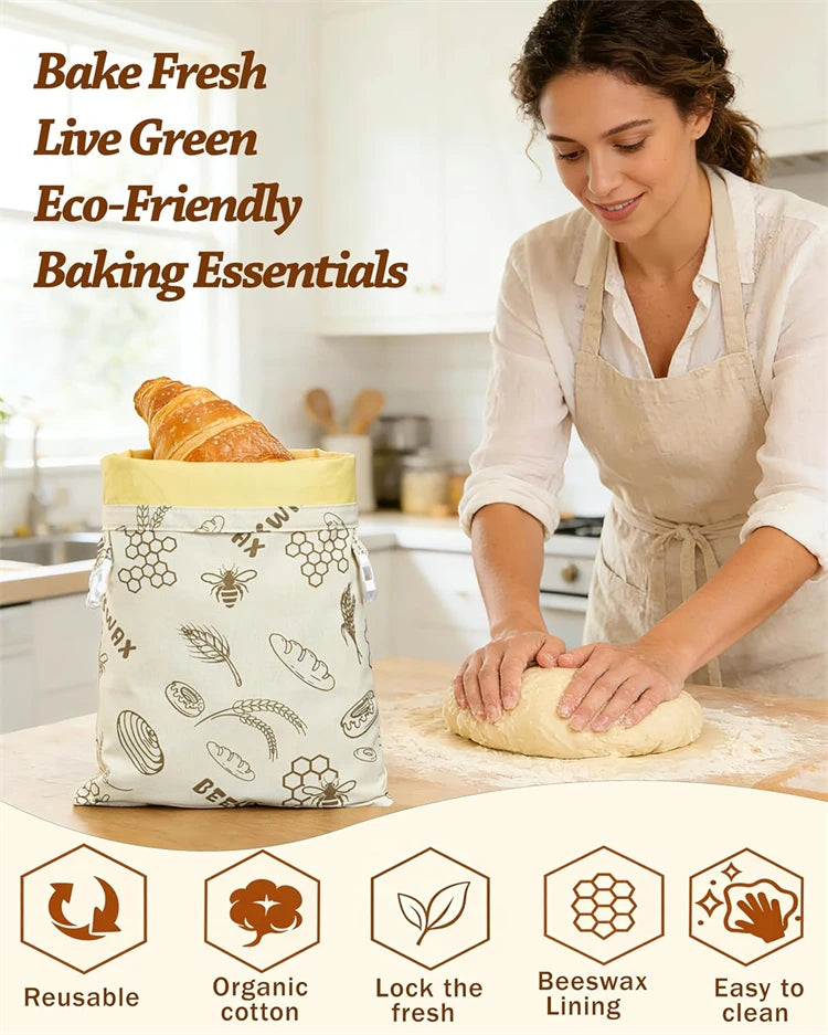 Bolsas Reutilizables para Pan de Cera de Abeja LMETJMA, Bolsas de Almacenamiento de Pan de Lino y Algodón, Herméticas para Mantener la Frescura del Pan Casero