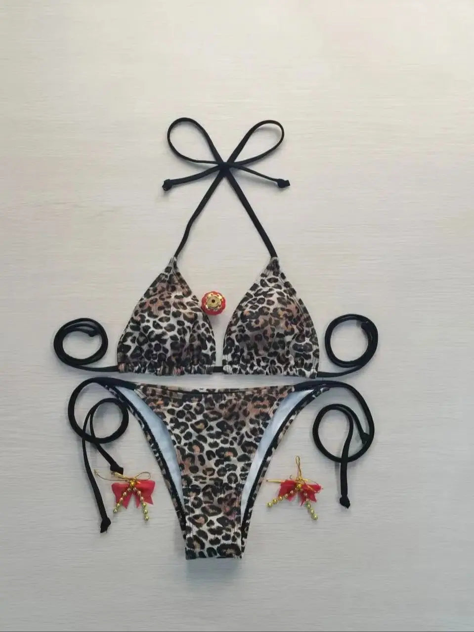 Bikini elegante con estampado de leopardo y espalda descubierta para mujer, traje de baño europeo y americano, diseño sexy, ropa de playa de verano