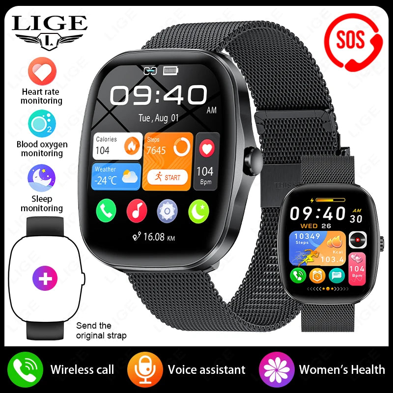 Reloj inteligente LIGE con llamadas Bluetooth, monitor cardíaco y IP68