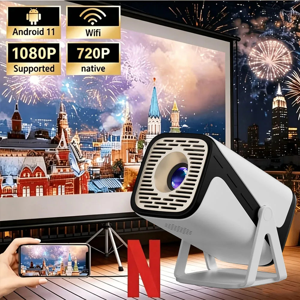 Mini Proyector Inteligente con Wi-Fi y Bluetooth Integrados, Compatible con Reproducción 4K 1080P Ultra HD, para Fiestas en Casa y Exteriores, Portátil