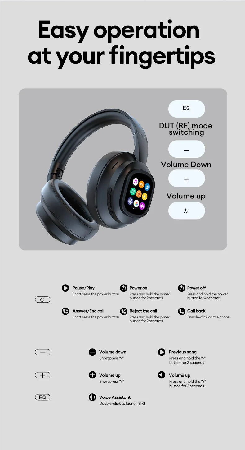 Auriculares Bluetooth ANC con Pantalla LCD y Micrófono HD