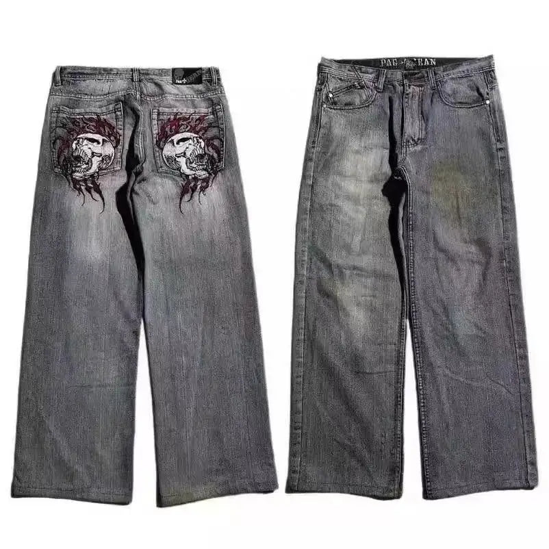 Pantalones Vaqueros Holgados Vintage de Pierna Ancha Y2K para Mujer
