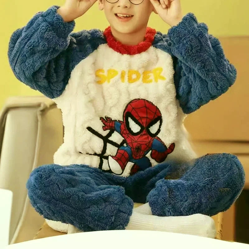 Conjunto de Pijamas de Franela para Niños, Ropa de Dormir de Invierno, Manga Larga, Gruesa y Cálida, Dos Piezas
