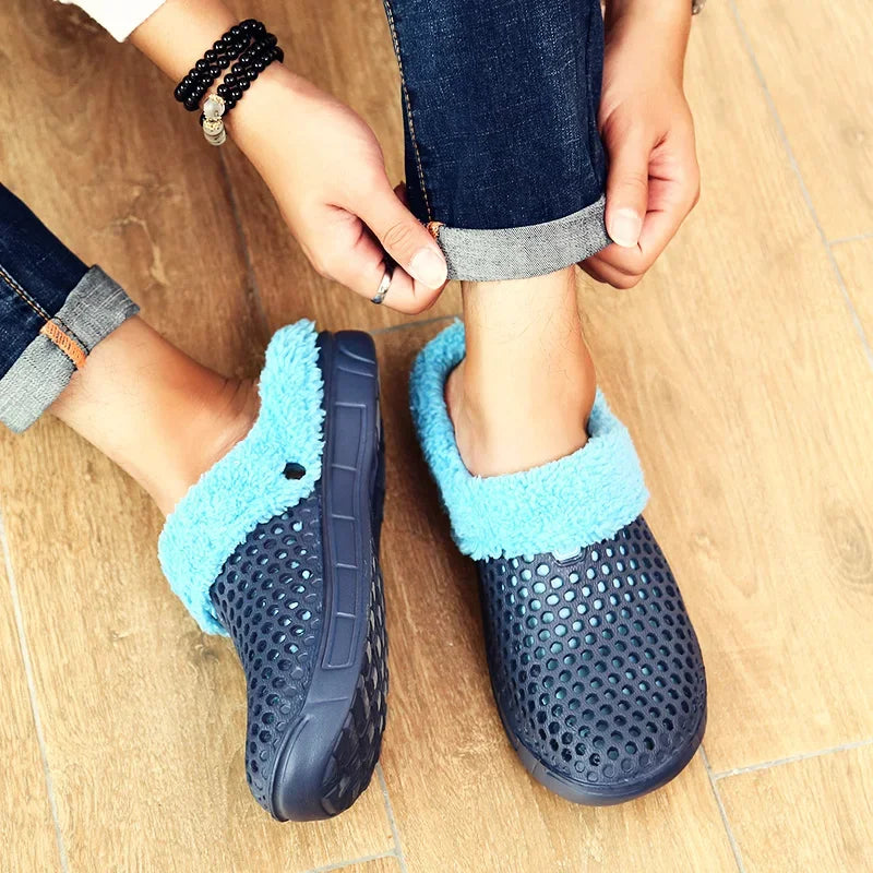 YRZL Zapatillas de invierno para hombre y mujer, zapatos cálidos para interiores, Pantoffels de algodón antideslizantes, zuecos informales, zapatillas de suelo para casa sin cordones para hombre
