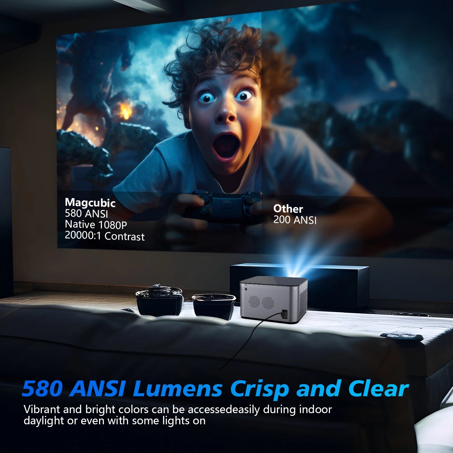 Proyector Magcubic HY350 Pro 580ANSI Android 11 4K 1080P Wifi6 Control de voz Allwinner H713 Enfoque electrónico BT 5,0 cine en casa