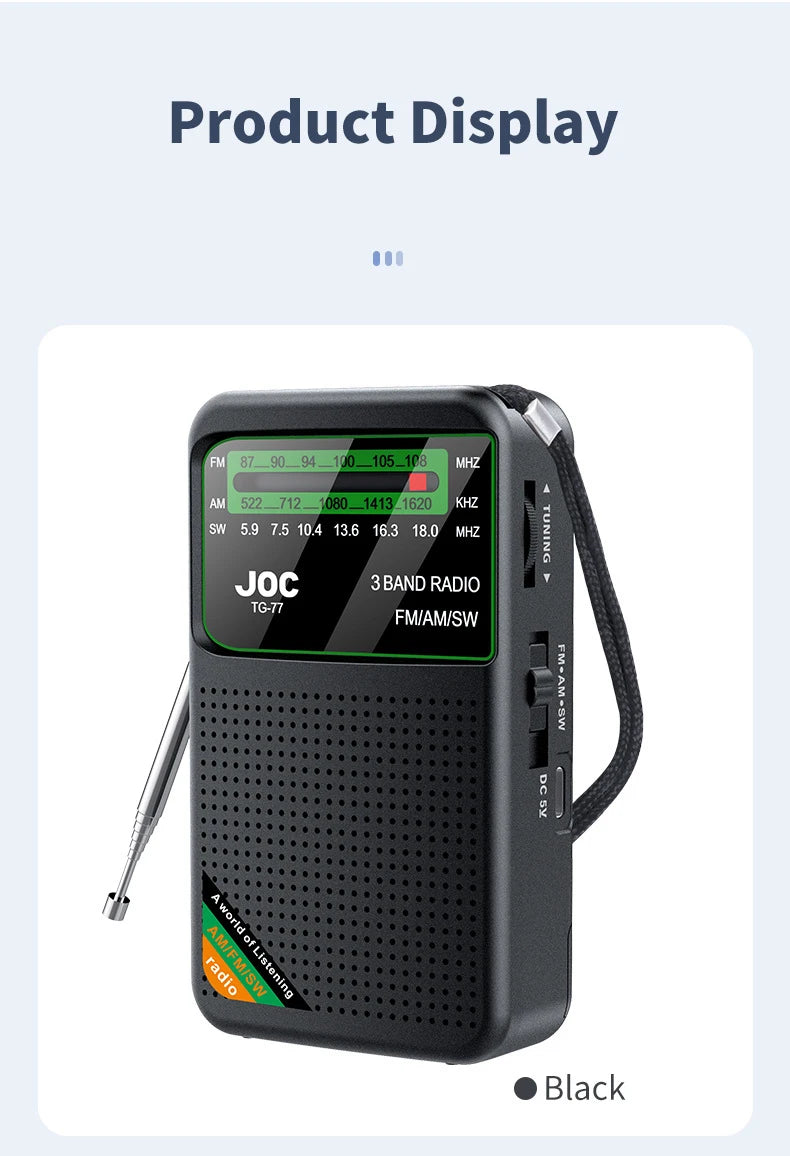 Radio Portátil FM AM SW de Bolsillo con Altavoz y Pantalla HD