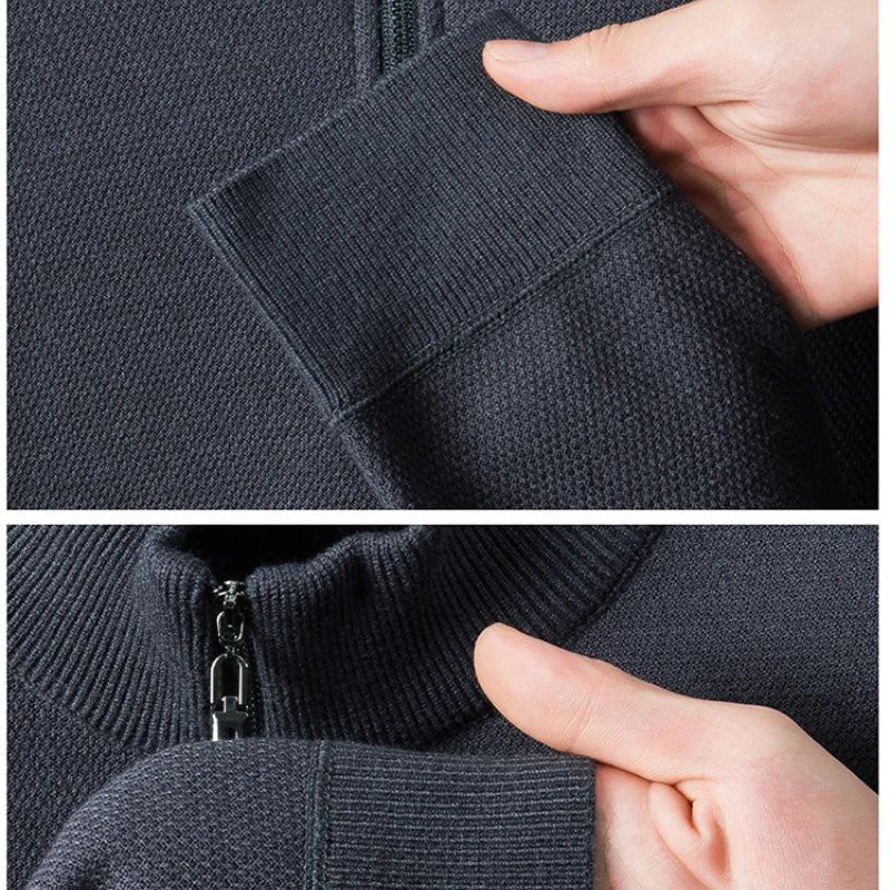 Suéter grueso de terciopelo de alta calidad, jersey con media cremallera para hombre, nueva camiseta cálida holgada informal, prendas de punto