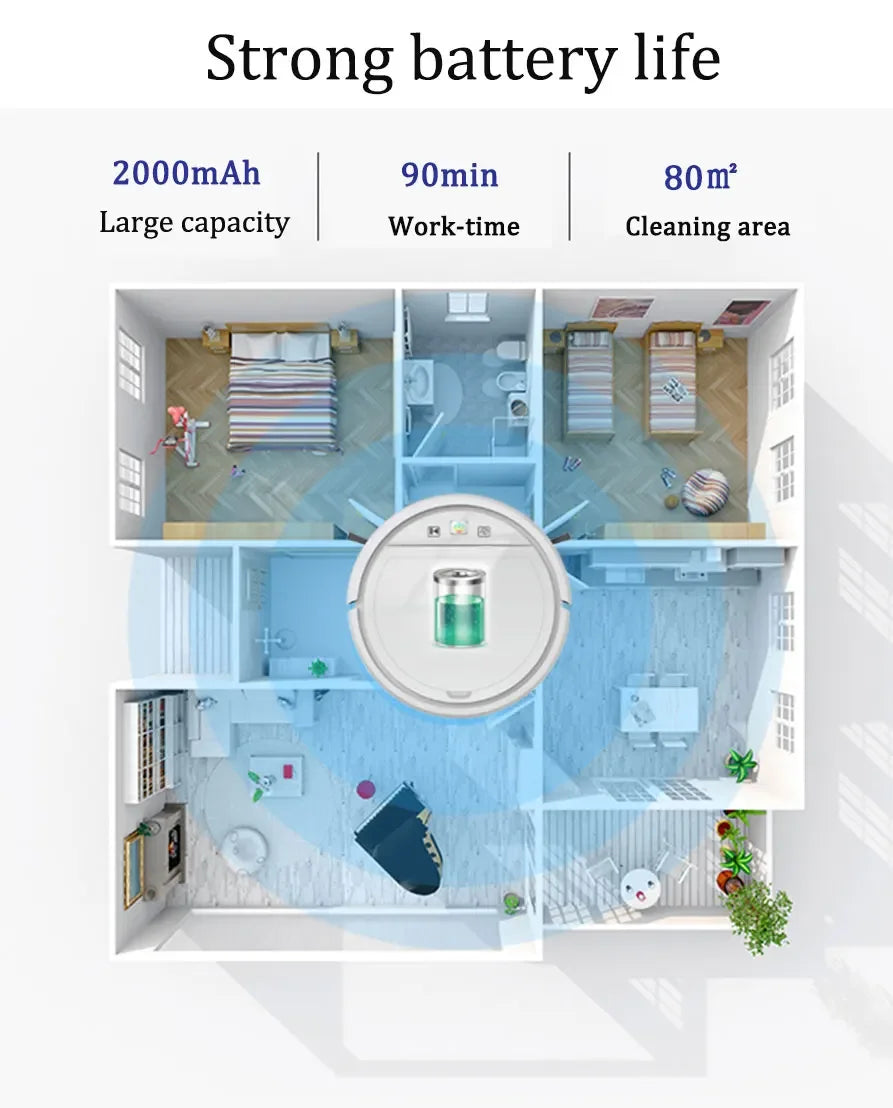 Robot Aspirador Inteligente con Control Remoto, Recarga Automática, Limpieza de Suelos