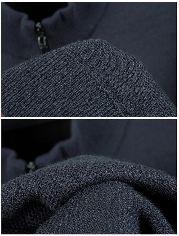 Suéter grueso de terciopelo de alta calidad, jersey con media cremallera para hombre, nueva camiseta cálida holgada informal, prendas de punto