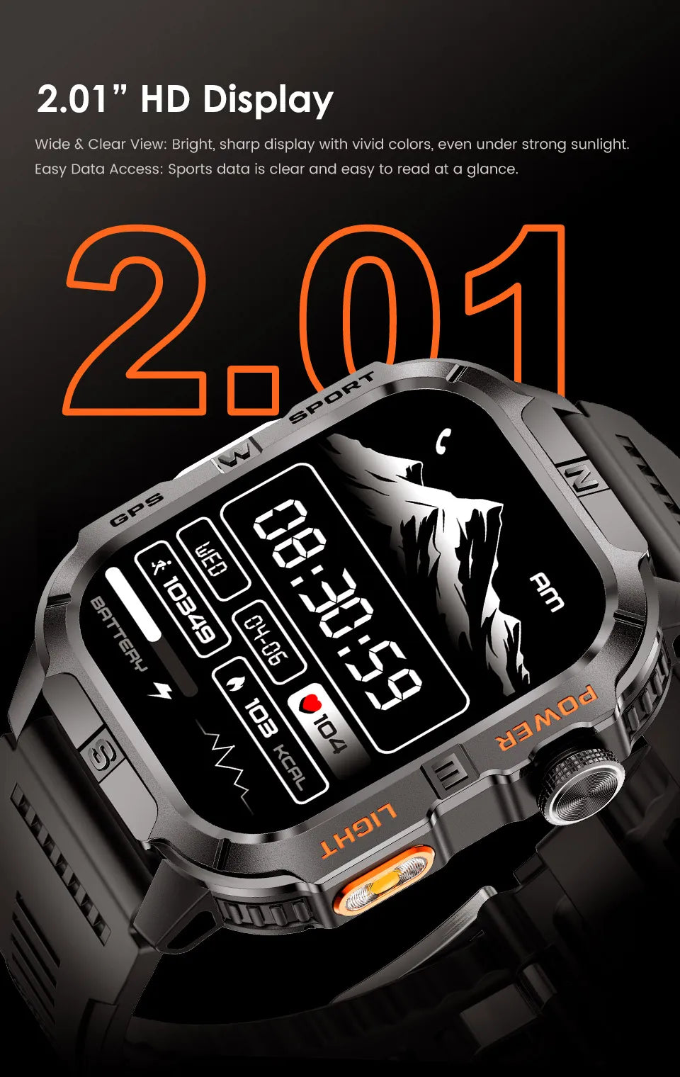 Reloj Inteligente Militar con GPS, LED, Brújula e IP68