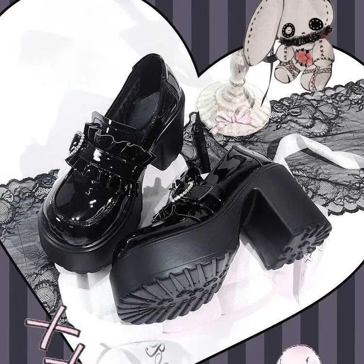 Zapatos Mary Jane Lolita de Plataforma con Hebilla Corazón para Mujer