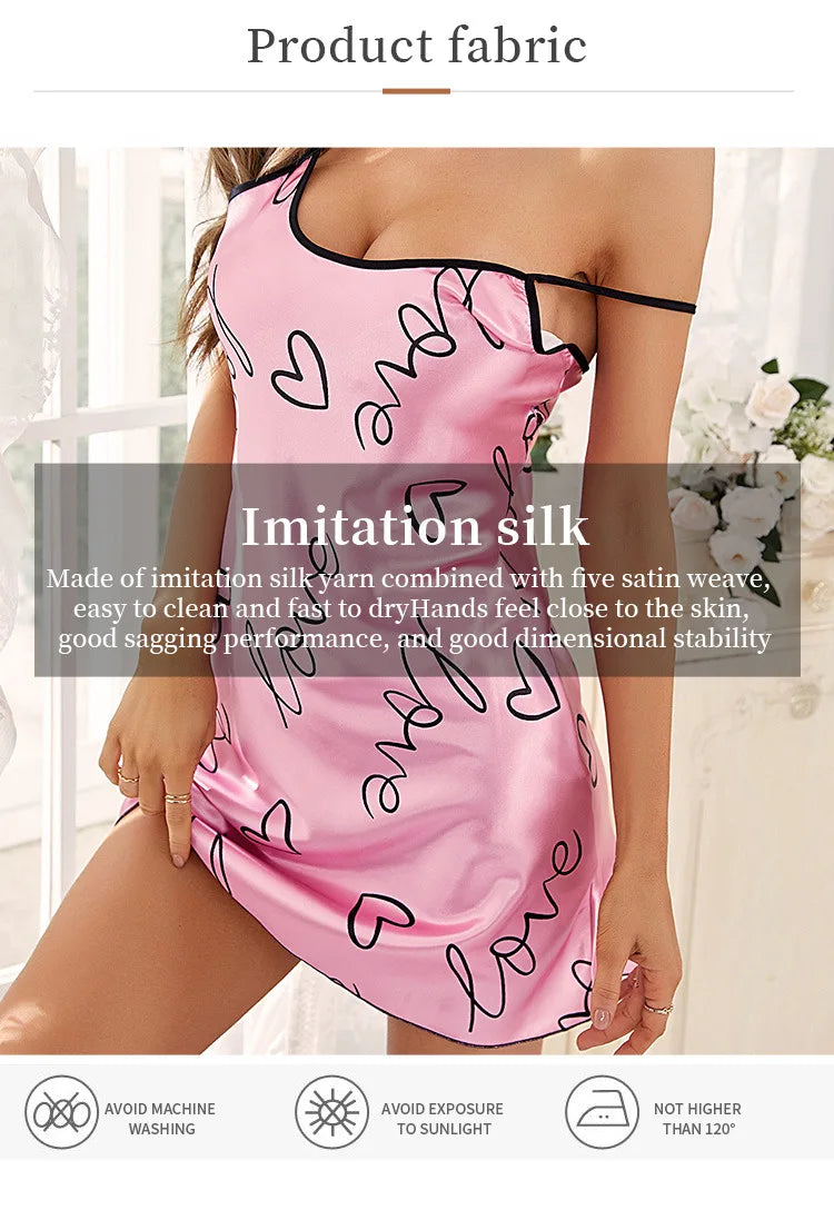 Camisón con estampado de corazón Vestido de dormir elegante con cuello redondo y espalda cruzada Ropa de dormir para mujer