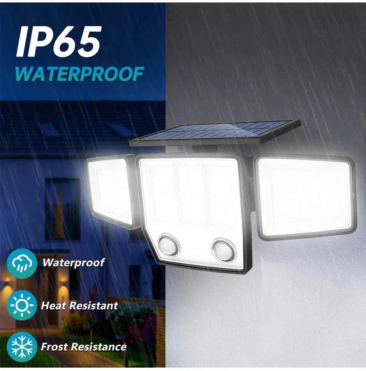 Luz Solar Exterior 3 Cabezales Ajustables con Sensor de Mov