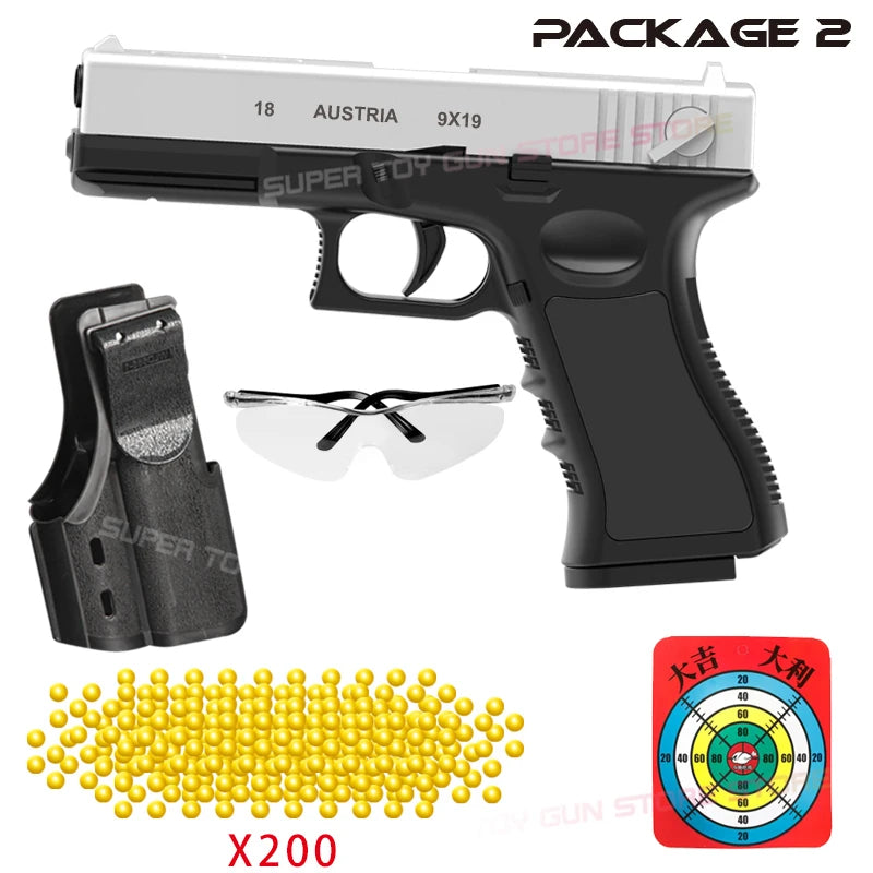 Pistola de juguete totalmente negra G18, pistola suave de espuma de carga manual CS, juego de tiro al aire libre, pistola de aire para adultos, pistola de juguete