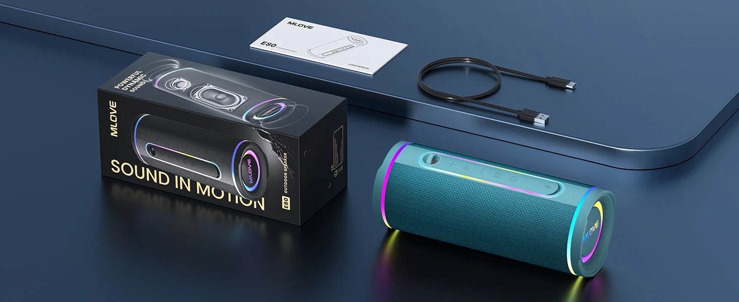 Altavoz Bluetooth portátil MLOVE: potente sonido dual, iluminación RGB colorida, totalmente impermeable (IPX7), compatible con TWS