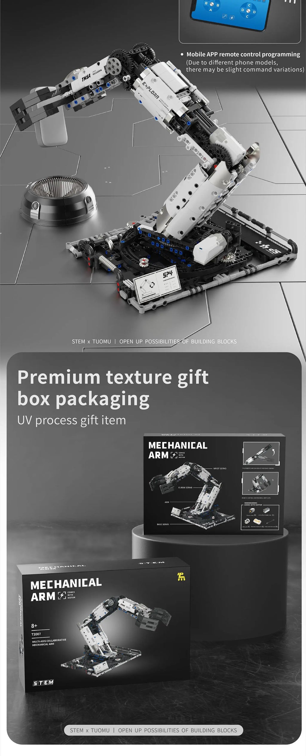Bloques de construcción programables con brazo mecánico multieje, robot 5 en 1, juguetes de Control remoto, vástago interactivo, regalo de aprendizaje para niños