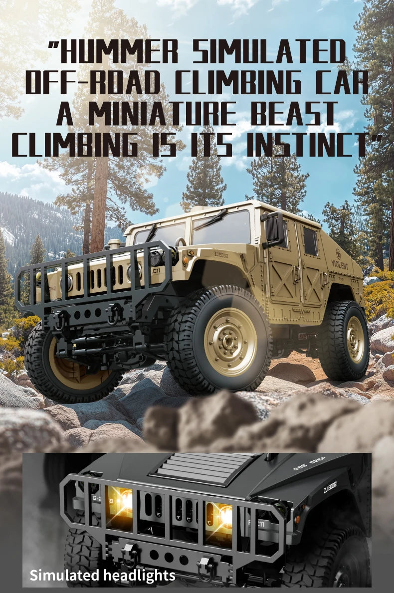 Coche RC Militar Crawler 4WD 2.4G 1:14, Vehículo Todoterreno con Accesorios
