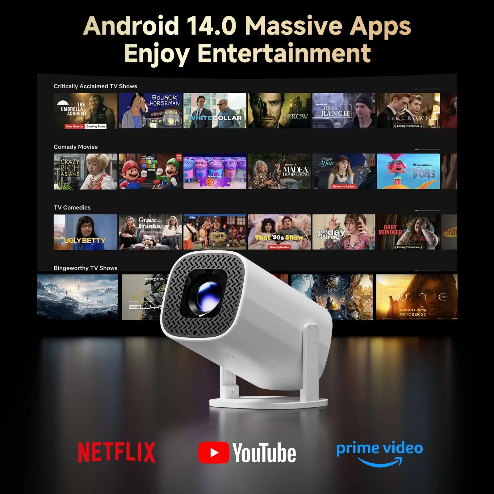 Mini Proyector Inteligente P30PRO Android 14, WiFi6, BT 5.0, Compatible con 4K 1280 * 720P, Compatible con Duplicación de Pantalla, Proyector de Cine en Casa