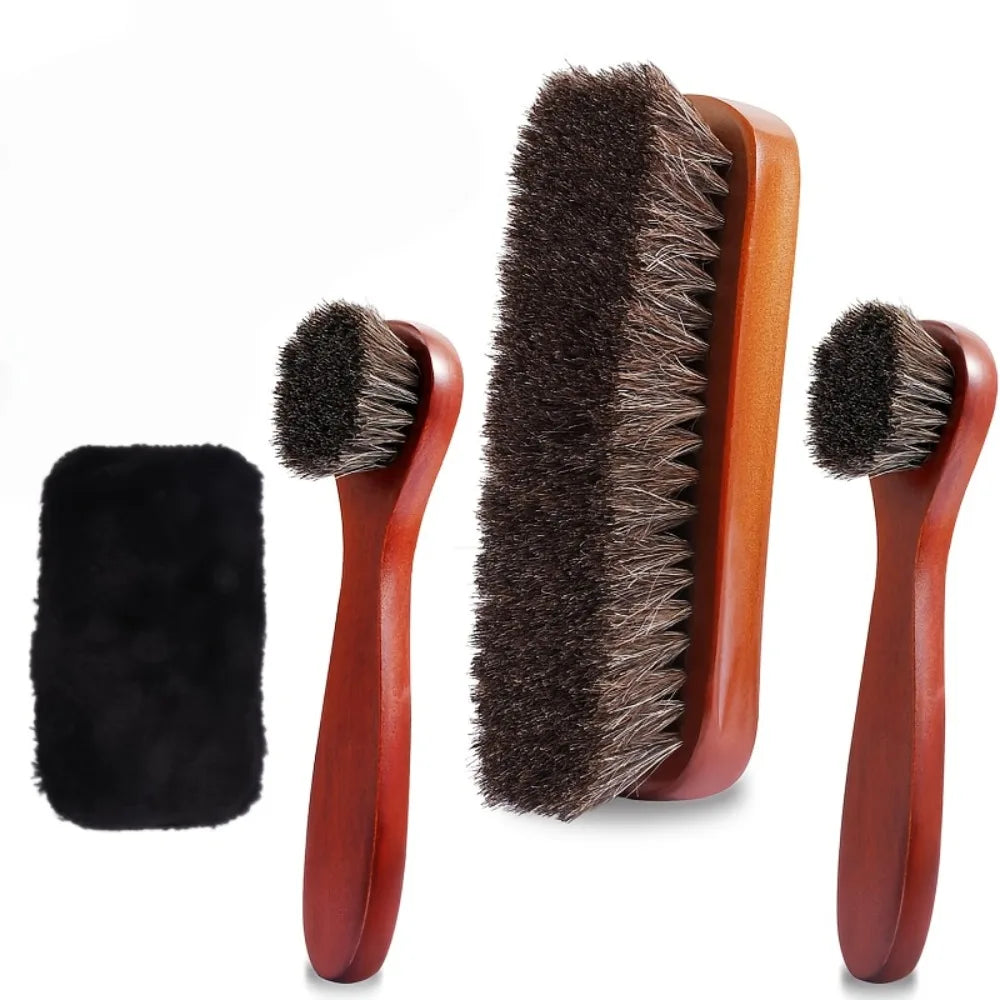 4 cepillos de crin para pulir zapatos, aplicadores para limpiar calzado de cuero, cepillo para el cuidado de botas, cepillo para gamuza, guantes de microfibra para zapatos