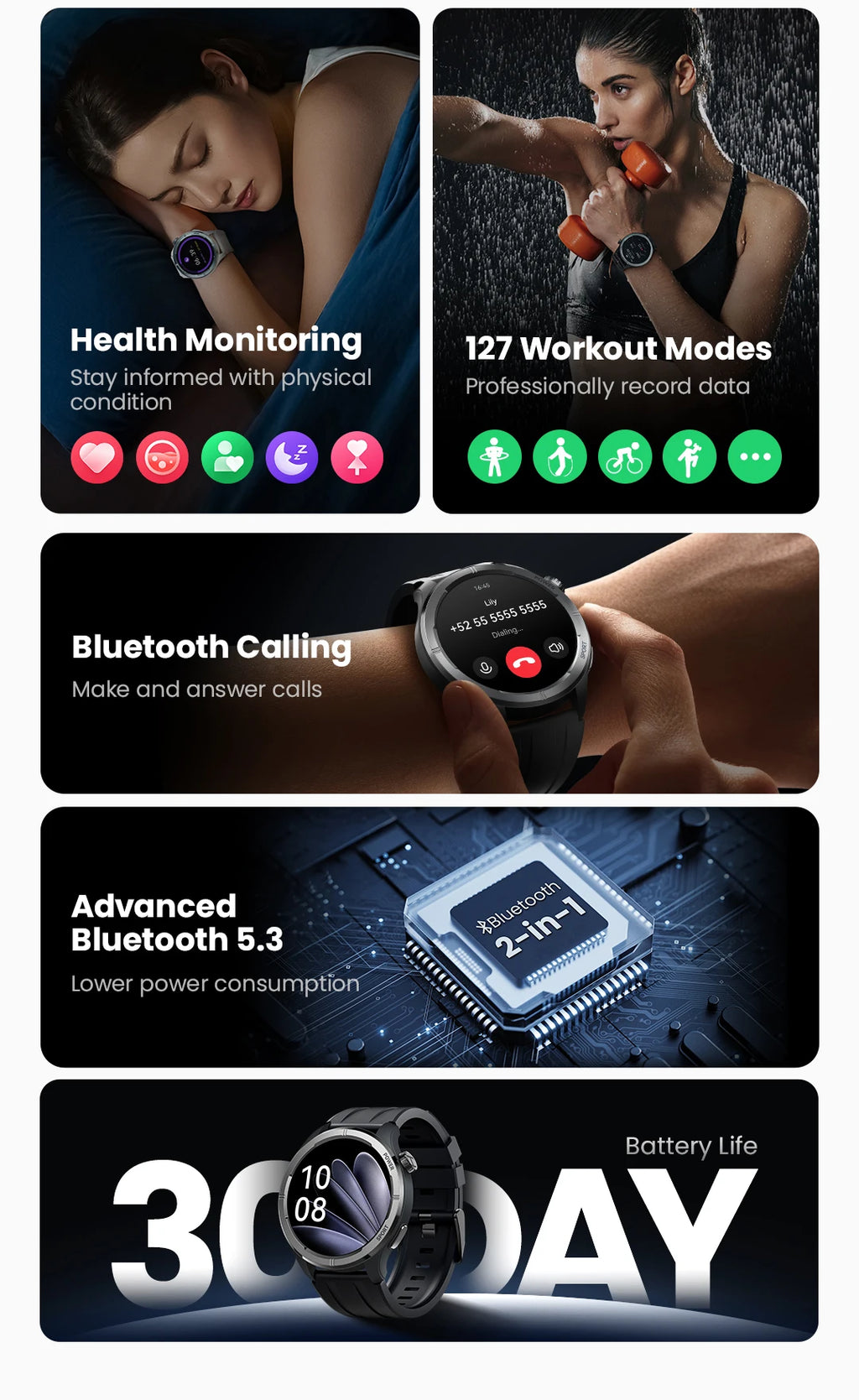 Reloj Inteligente Solar Neo con Pantalla HD, Control de Salud 24H y Llamadas