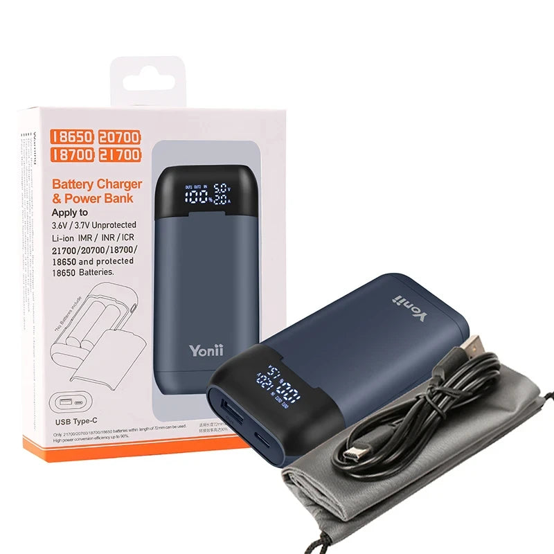 Caja Cargadora Power Bank 18650/21700, Carga Rápida QC3.0 18W