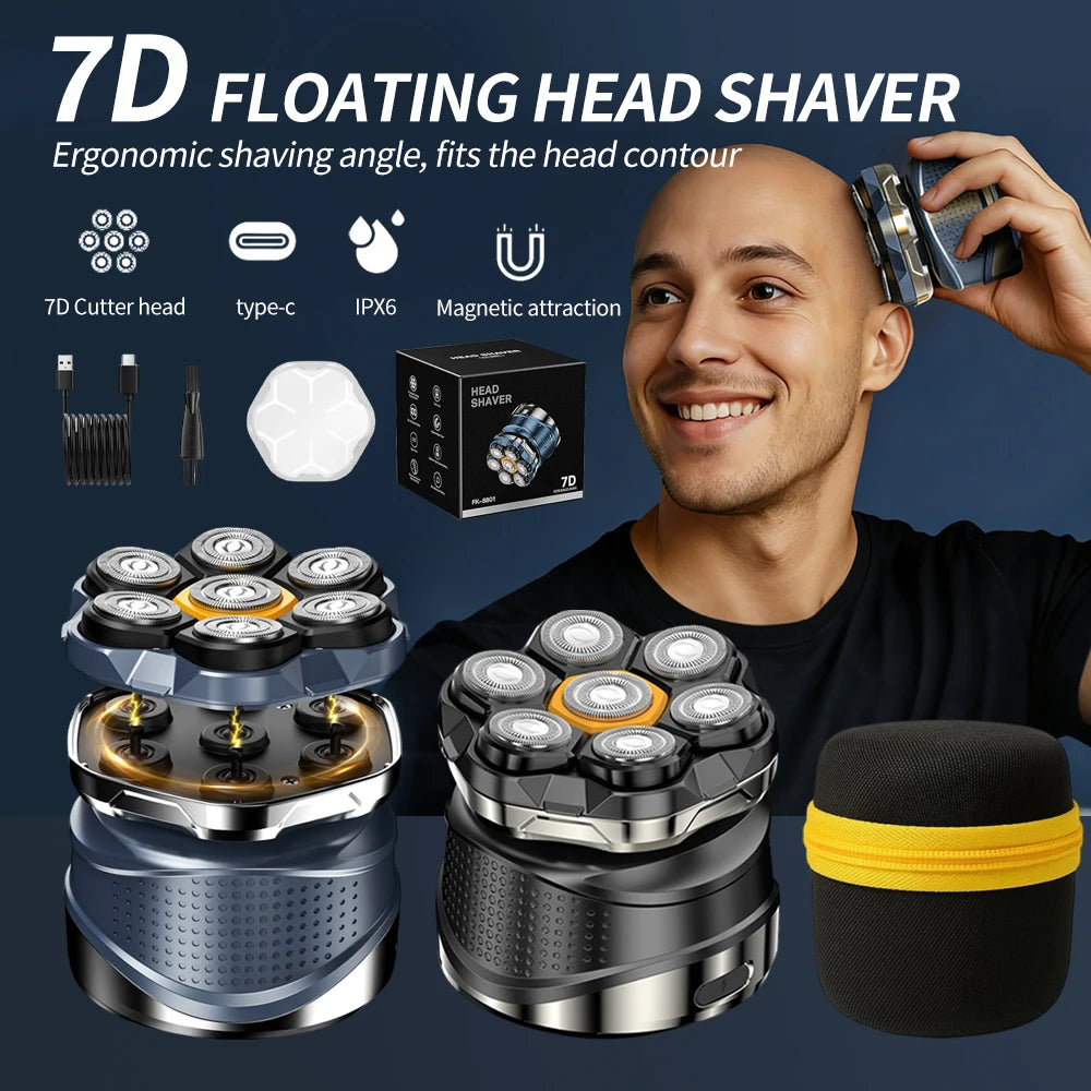 Afeitadora 7D para Cabeza Calva, para Hombres, con Cabezales Magnéticos Flotantes, Recargable, Impermeable, para Cuero Cabelludo, Cara, Barba y Cuerpo