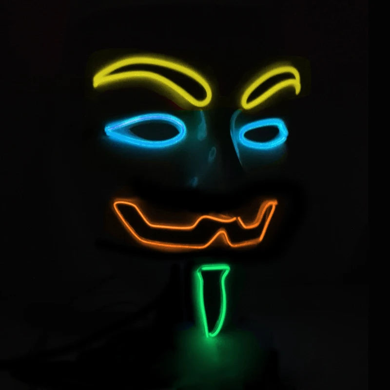 Máscara LED de Vendetta para Halloween, Discoteca, Carnaval, Fiesta, Decoración, Cosplay, Máscara Brillante de Guy Fawkes