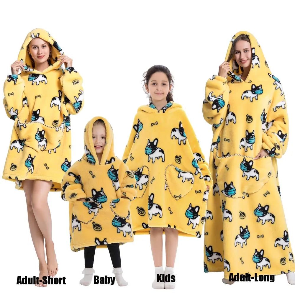 Sudaderas con capucha Extra largas de invierno para mujer, ropa de casa, sudadera de dibujos animados para adultos, jersey con bolsillo grande, mantas suaves y acogedoras de gran tamaño
