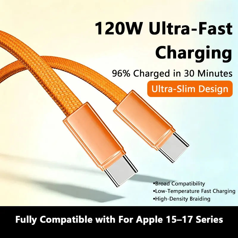 Cable USB-C a USB-C 120W Carga Rápida Trenzado de Nailon