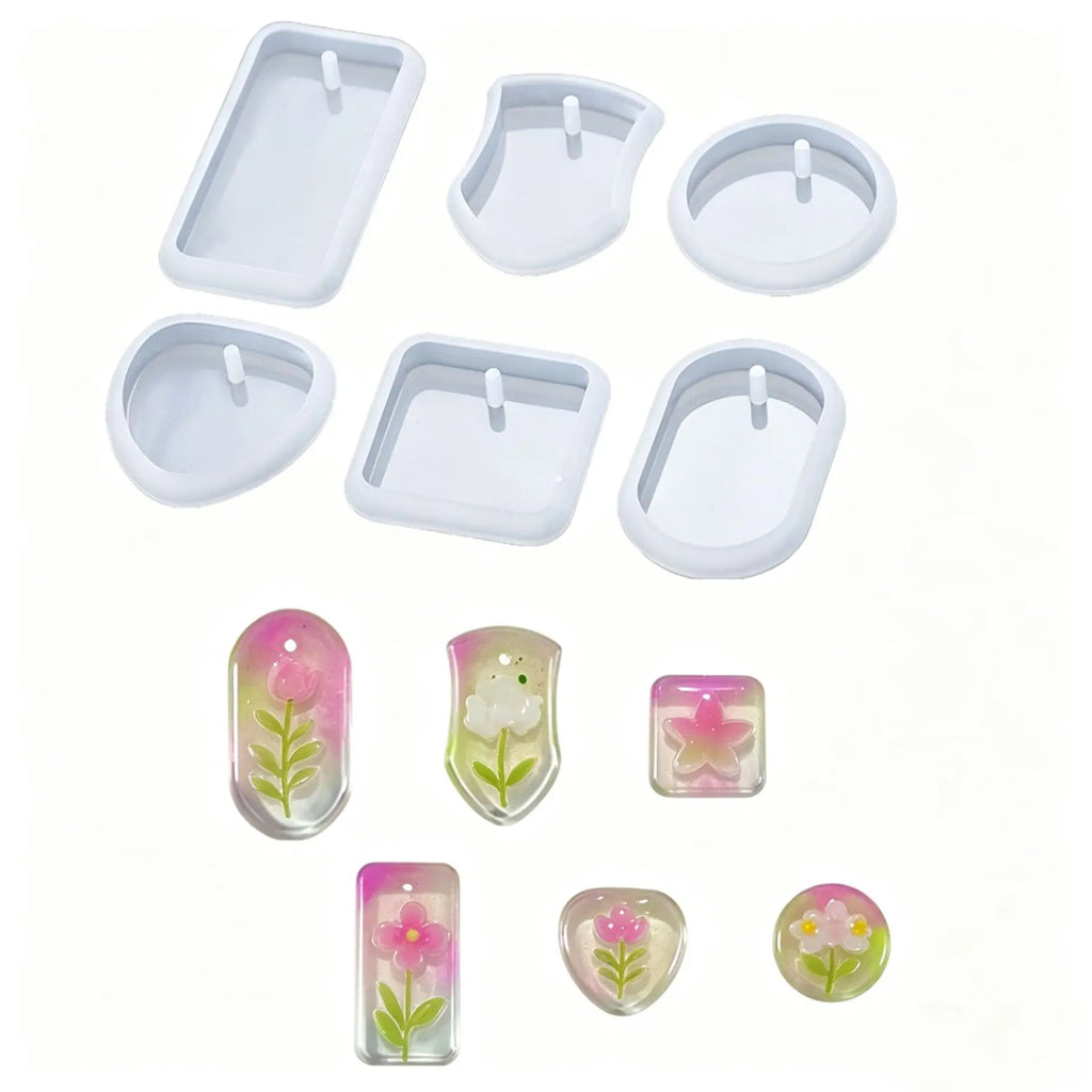 Moldes de Resina de Silicona para Epoxi Cristalino DIY, 6 Estilos de Colgantes y Etiquetas con Superficie de Espejo: Redondos, Ovalados, Cuadrados