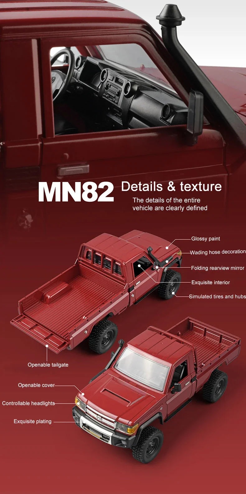 ZWN MN82 MN82S LC79 1/12 camioneta corta RC a escala completa 4WD Control remoto escalada todoterreno coche juguetes para niños regalos de navidad