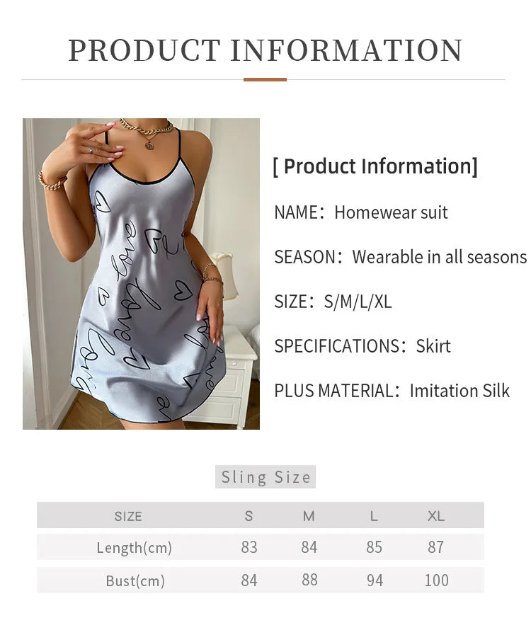 Camisón con estampado de corazón Vestido de dormir elegante con cuello redondo y espalda cruzada Ropa de dormir para mujer