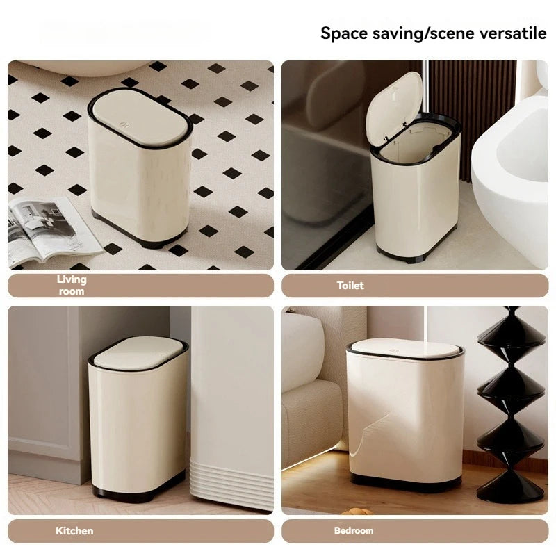 1 unidad/Contenedor de basura de lujo con tapa a presión para uso doméstico en sala de estar, dormitorio, cocina, baño, gran capacidad con tapa
