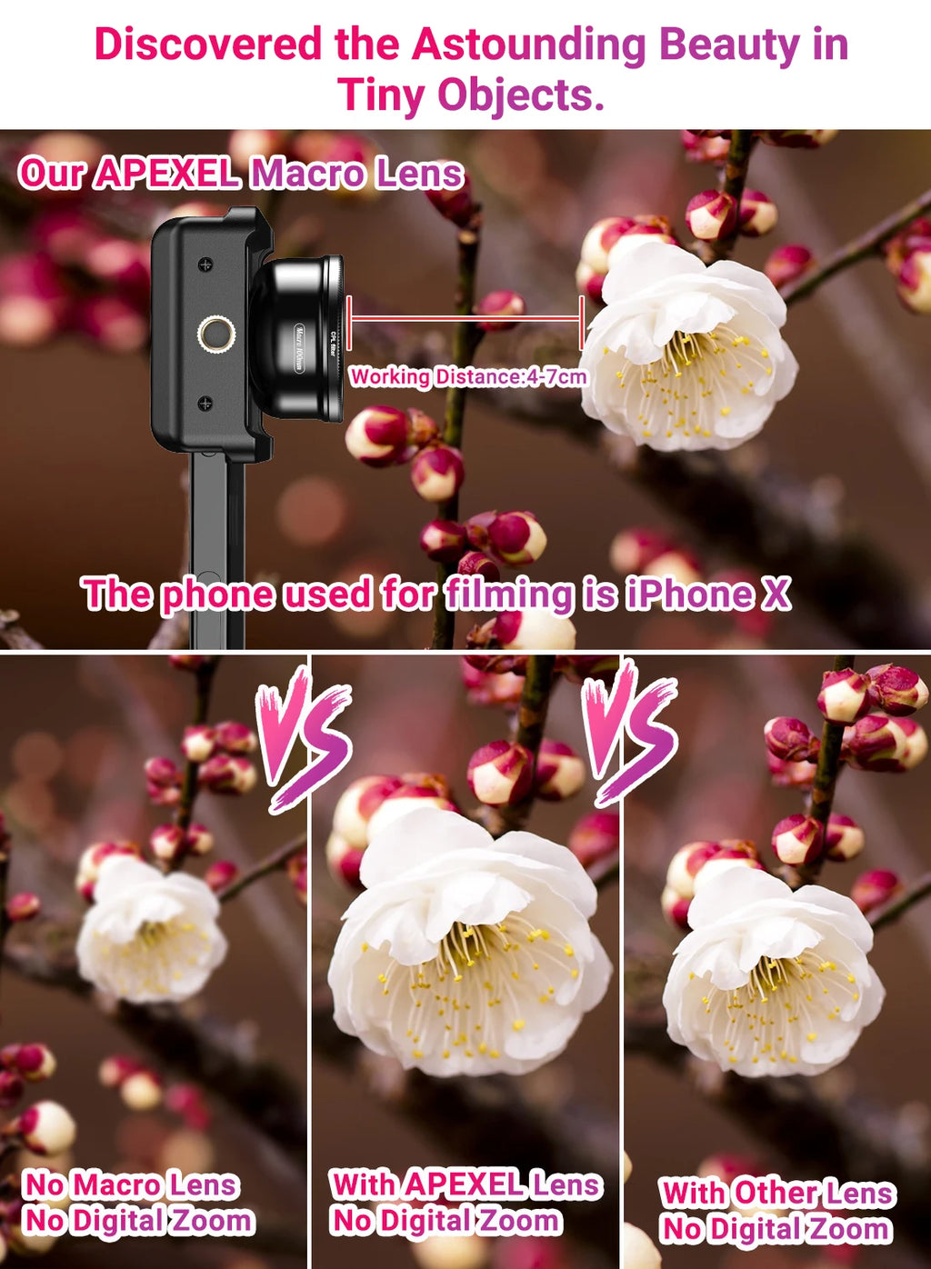 Lente Macro 100mm APEXEL 4K HD con Filtro CPL para Smartphone